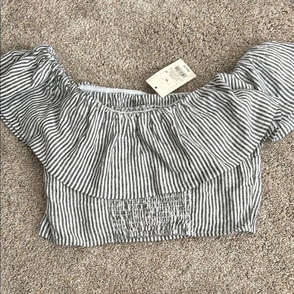 A NEW DAY STRIPED LINEN TOP off the shoulder size M - Picture 3 of 7